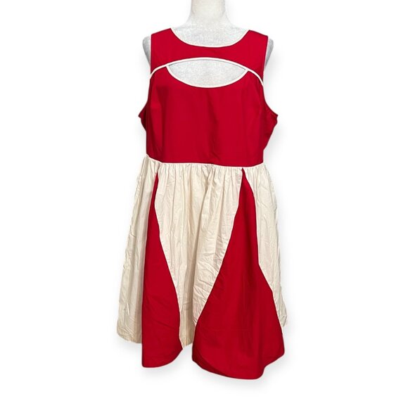 Bea & Dot by ModCloth Red White Fit & Flare Dress 1X Cutout Bodice Retro Line - Picture 1 of 9
